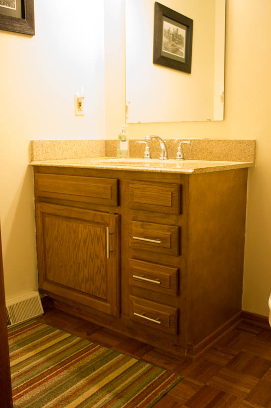 Restaining Bathroom Cabinets With Water Based Wood Stain Roots Wings Furniture Llc - How To Restain Wood Bathroom Vanity