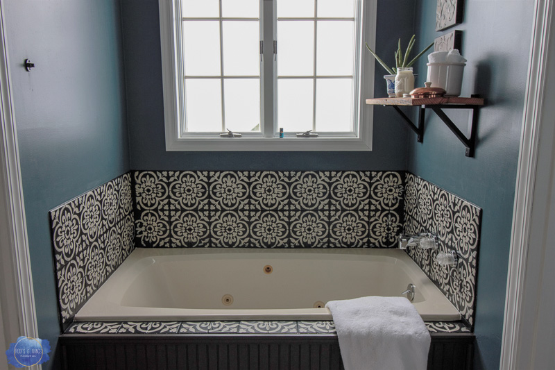 How to Stencil & Seal Bathroom Tile