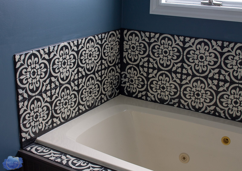 Dixie Belle Stenciled Bathroom Tile -3 how to paint tile ceramic tile paint 