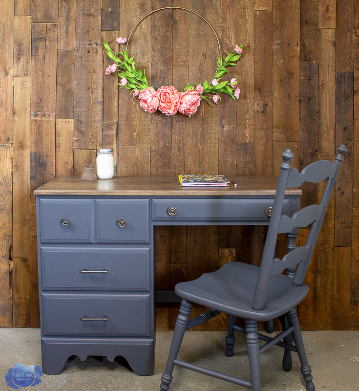 gray desk makeover roots and wings furniture -1